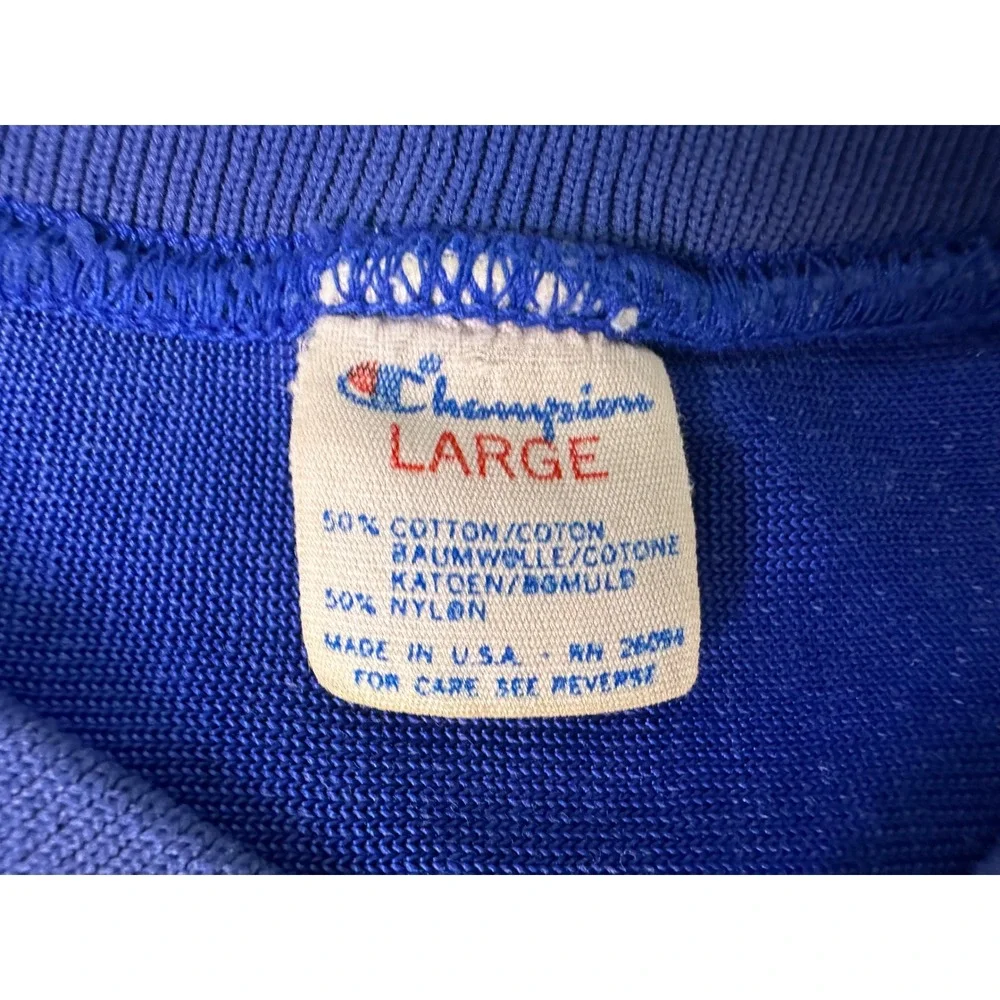 Vintage 70s Champion Blue Bar Jersey Shoreline Star Greyhound Park 69 Large‎ USA